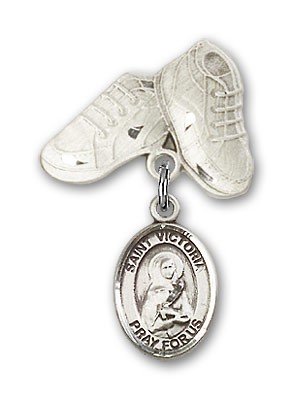 Pin Badge with St. Victoria Charm and Baby Boots Pin - Silver tone