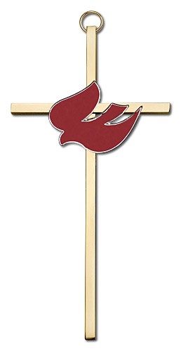 Red Enamel Holy Spirit Wall Cross 6&quot; - Two-Tone Gold
