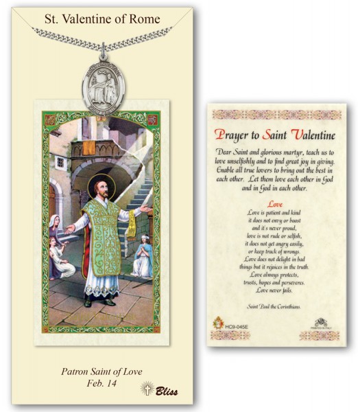 St. Valentine of Rome Medal in Pewter with Prayer Card - Silver tone