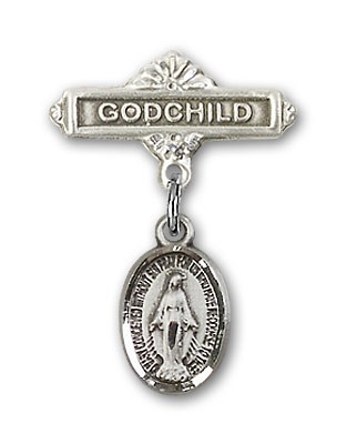 Baby Pin with Miraculous Charm and Godchild Badge Pin - Sterling Silver
