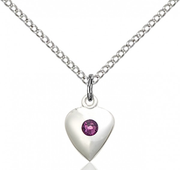 Baby Heart Pendant with Birthstone Options - Amethyst