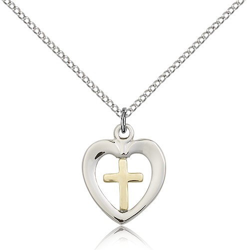 Heart and Cross Pendant Two-Tone - Two-Tone