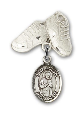 Pin Badge with St. Isaac Jogues Charm and Baby Boots Pin - Silver tone