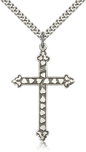 Cross Pendant with Hearts - Sterling Silver