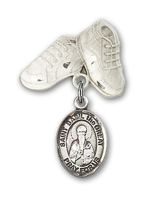 Pin Badge with St. Basil the Great Charm and Baby Boots Pin - Silver tone