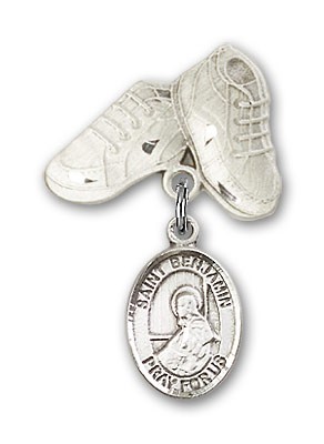 Pin Badge with St. Benjamin Charm and Baby Boots Pin - Silver tone