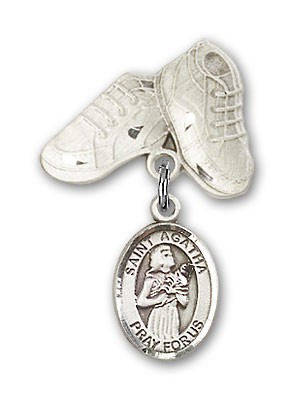 Pin Badge with St. Agatha Charm and Baby Boots Pin - Silver tone
