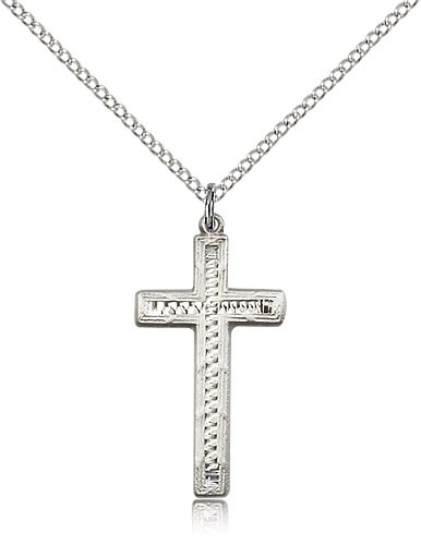 Woven Center Women's Cross Necklace - Sterling Silver