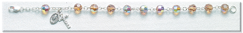 Rosary Bracelet - Sterling Silver with 7mm Colorado Topaz Swarovski Beads - Topaz