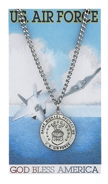 Round St. Michael Air Force Medal with Prayer Card - Silver tone