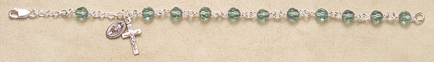 Rosary Bracelet - Sterling Silver with Erinite Swarovski Beads - Blue
