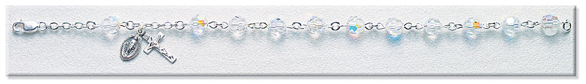 Rosary Bracelet - Sterling Silver with 7mm Crystal Swarovski Beads - Crystal