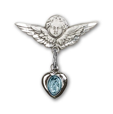 Sterling Silver Baby Pin with Blue Enamel Miraculous Charm and Angel with Smaller Wings - Sterling Silver | Blue Enamel