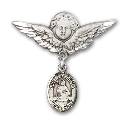 Pin Badge with St. Walburga Charm and Angel with Larger Wings Badge Pin - Silver tone