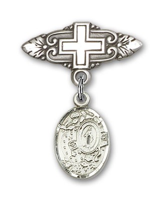 Pin Badge with Miraculous Charm and Badge Pin with Cross - Silver tone