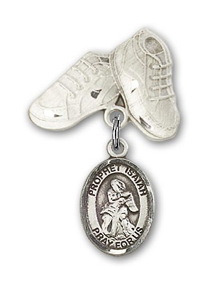 Pin Badge with St. Isaiah Charm and Baby Boots Pin - Silver tone