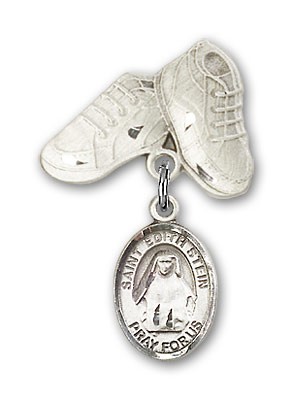 Pin Badge with St. Edith Stein Charm and Baby Boots Pin - Silver tone