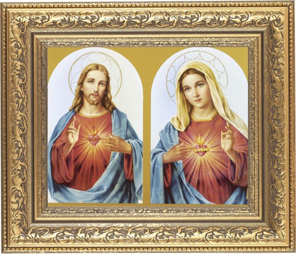 Sacred Heart and Immaculate Heart 8x10 Framed Print Under Glass - #115 Frame