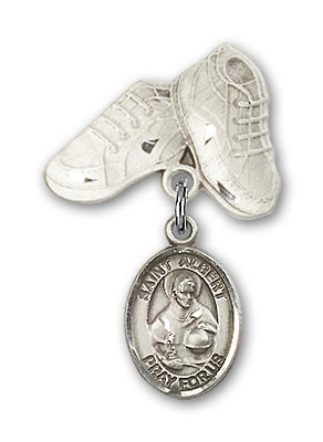 Pin Badge with St. Albert the Great Charm and Baby Boots Pin - Silver tone