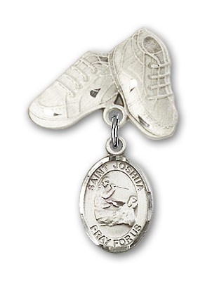 Pin Badge with St. Joshua Charm and Baby Boots Pin - Silver tone