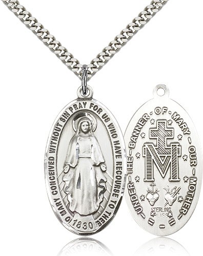 Men's Classic Oval Miraculous Medal - Sterling Silver