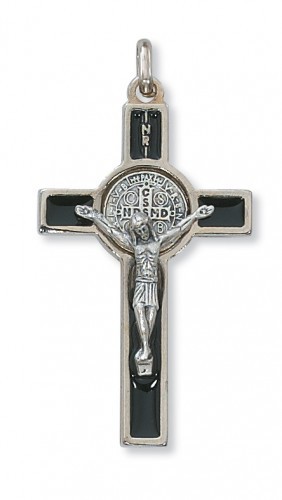 St. Benedict Black and Silver Corpus Crucifix Pendant - 2&quot;H - Black | Silver