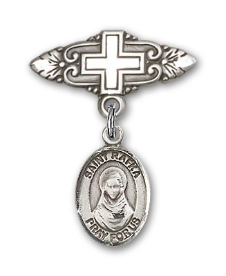 Pin Badge with St. Rafka Charm and Badge Pin with Cross - Silver tone