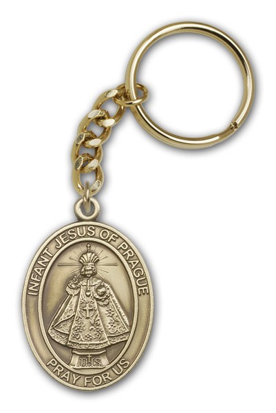 Infant of Prague Keychain - Antique Gold