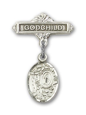 Baby Badge with Miraculous Charm and Godchild Badge Pin - Silver tone
