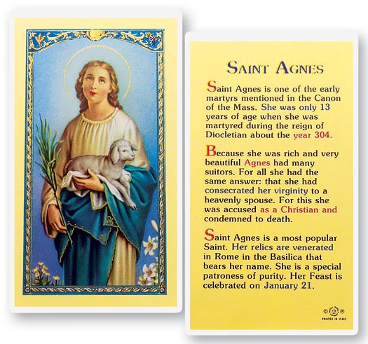 St. Agnes Biography Laminated Prayer Card - 25 Cards Per Pack .80 per card