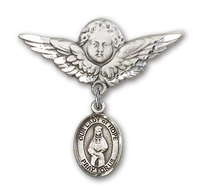 Pin Badge with Our Lady of Hope Charm and Angel with Larger Wings Badge Pin - Silver tone