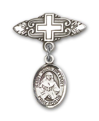 Pin Badge with St. Julie Billiart Charm and Badge Pin with Cross - Silver tone