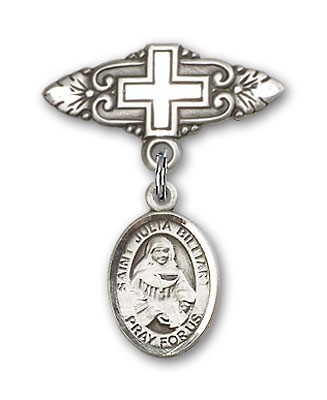 Pin Badge with St. Julia Billiart Charm and Badge Pin with Cross - Silver tone