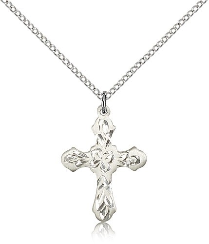 Women's Ornate Heavy Etching Cross Pendant - Sterling Silver