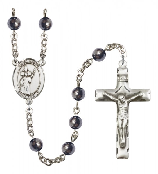 Men's St. Aidan of Lindesfarne Silver Plated Rosary - Gray