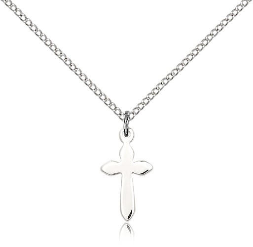 High Polished Budded Etched Cross Pendant - Sterling Silver