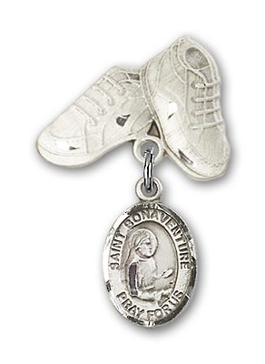 Pin Badge with St. Bonaventure Charm and Baby Boots Pin - Silver tone