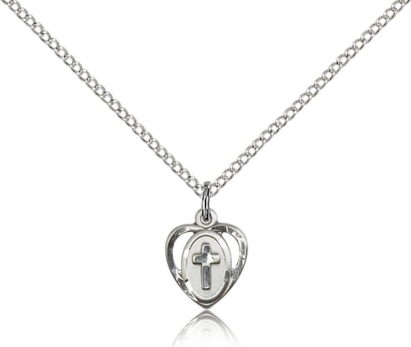 Baby Heart and Cross Pendant - Sterling Silver