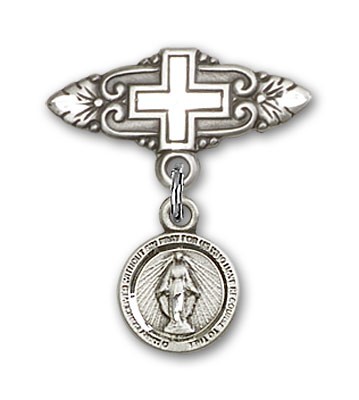 Baby Pin with Miraculous Charm and Badge Pin with Cross - Silver tone