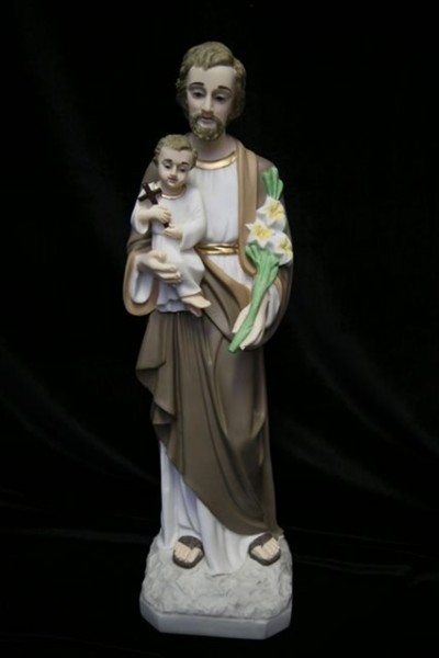 Saint Joseph with Child Statue Hand Painted Marble Composite - 19 inch - Multi-Color