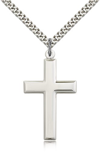 Men's High Polish Cross Pendant Beveled Edge - Sterling Silver