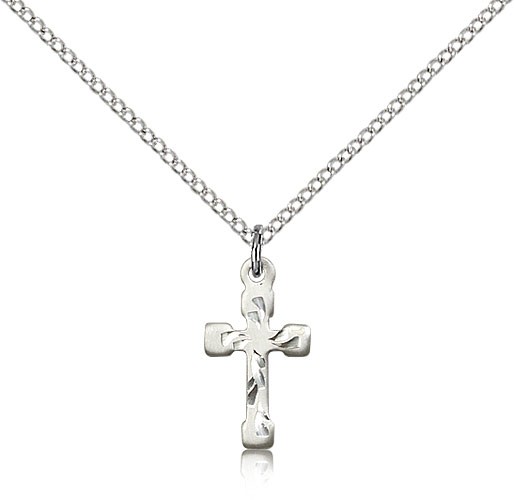 Cross Pendant Dainty Etched - Sterling Silver