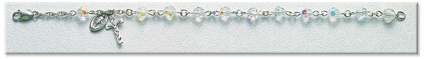 Rosary Bracelet - Sterling Silver with 6mm Crystal Swarovski Beads - Crystal