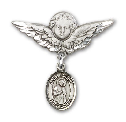 Pin Badge with St. Isaac Jogues Charm and Angel with Larger Wings Badge Pin - Silver tone