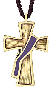 Deacon's Cross Pendant with Purple Sash - Bronze