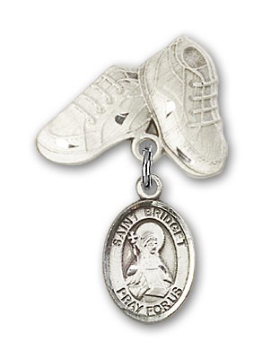 Pin Badge with St. Bridget of Sweden Charm and Baby Boots Pin - Silver tone