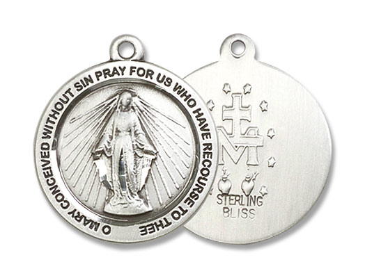 Women's Simple Round Miraculous Medal - Sterling Silver