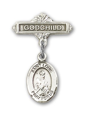 Pin Badge with St. Louis Charm and Godchild Badge Pin - Silver tone