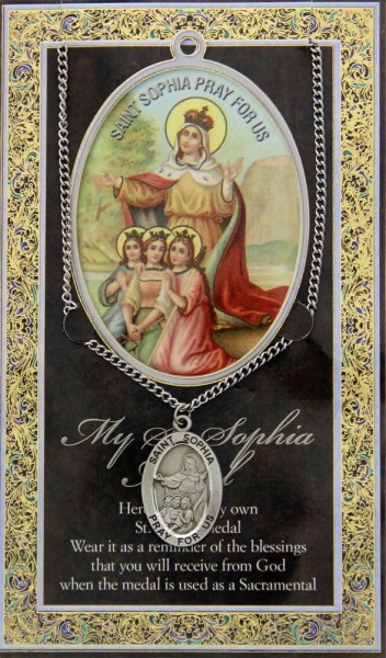 St. Sophia Faith, Hope, Love Medal in Pewter with Bi-Fold Prayer Card - Silver tone