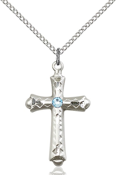 Matte Cross Pendant with Diamond Etching Birthstone Options - Aqua